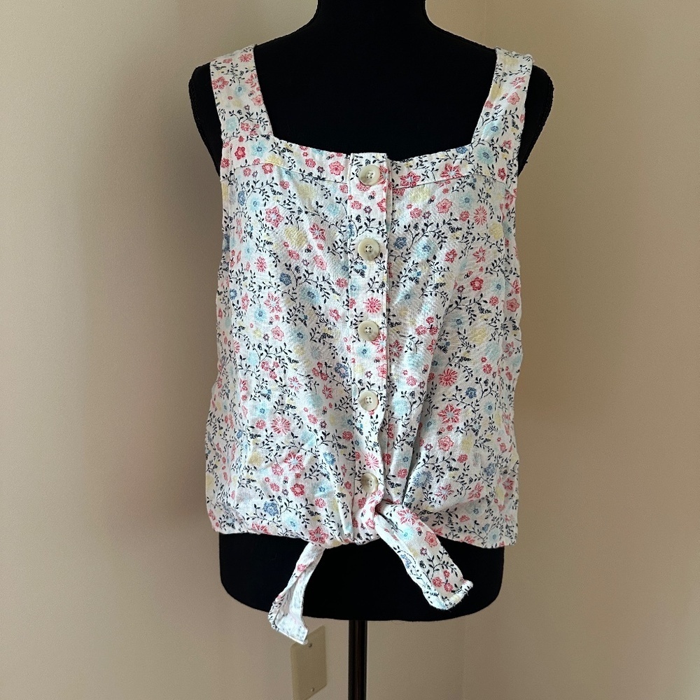 *SONOMA* White x Floral Square Neck Tank Top NWT Size Small